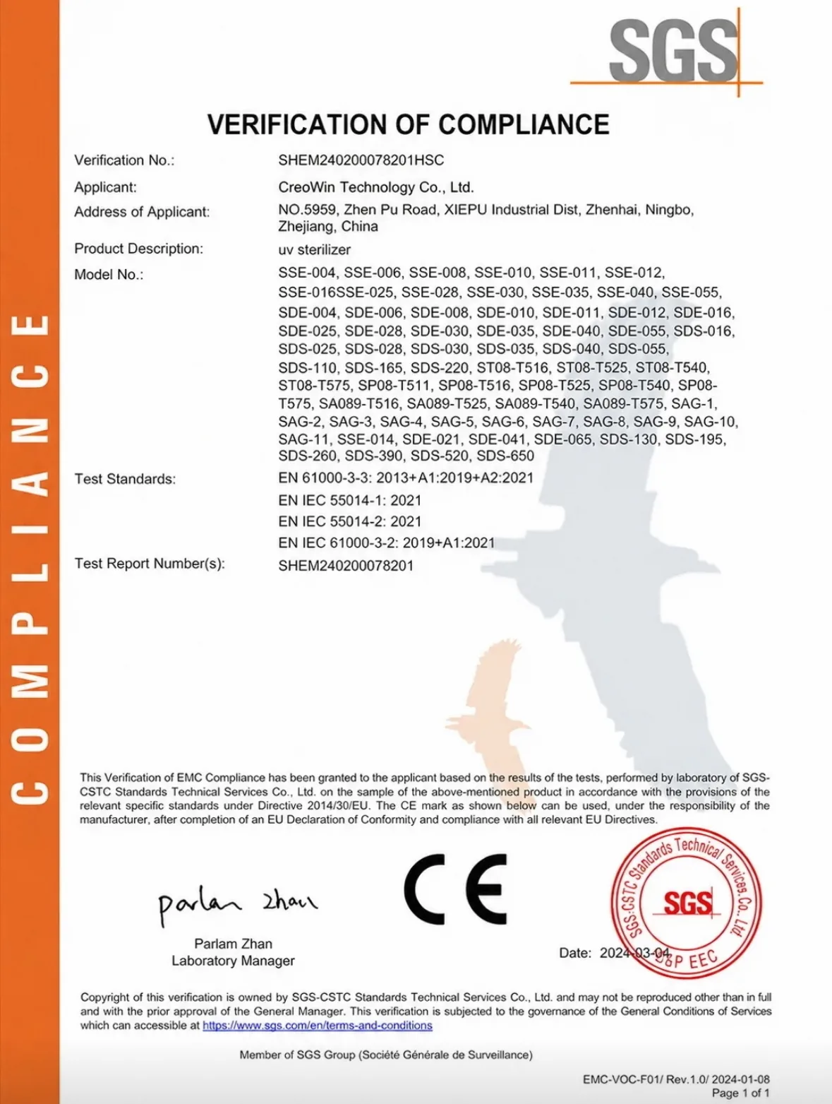 SGS CE Verification of Compliance